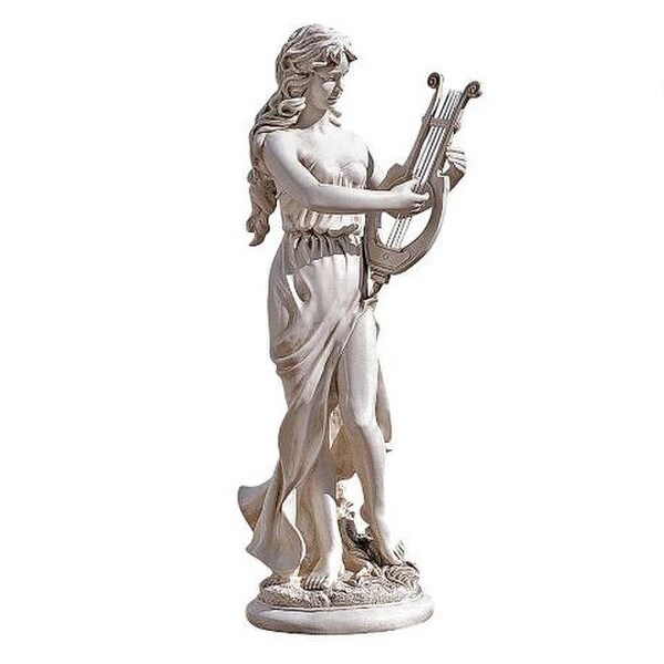 Muse with Harp Sculpture Woman Statue Playing Beauty Lady Music
